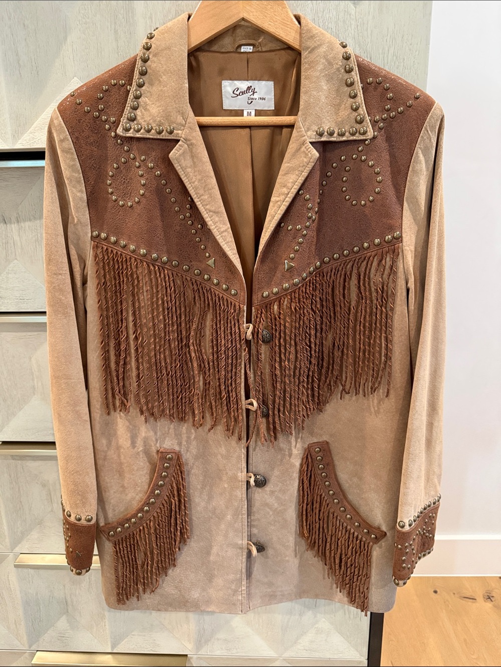 Scully Two-Tone Brown Suede Fringe Blazer